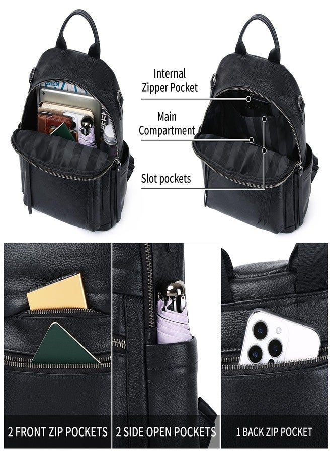 Wesccimo Genuine Leather Backpack Purse For Women Black Real Soft Leather Convertible Ladies Daypack Shoulder Bag - Image 4