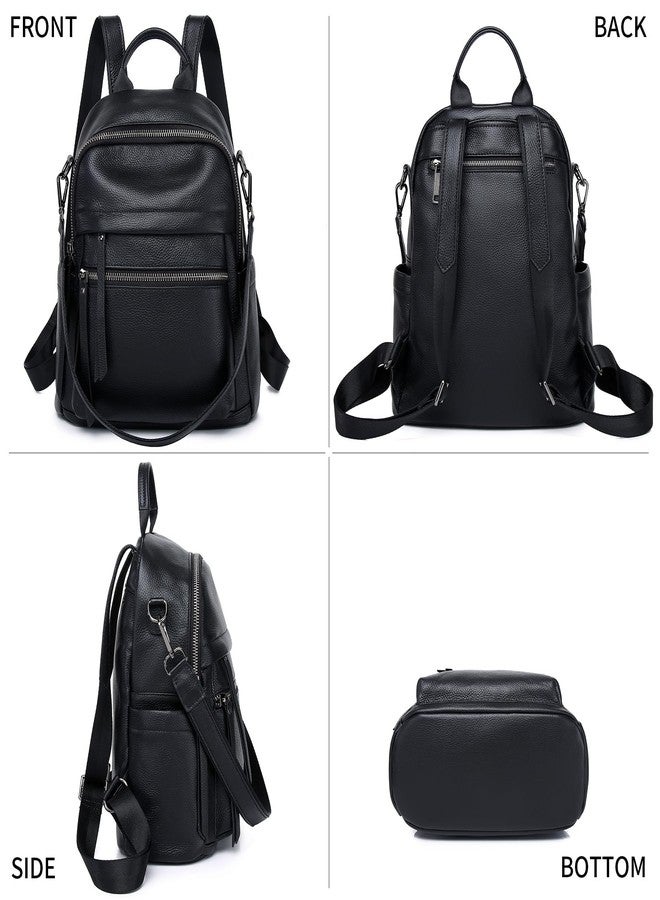 Wesccimo Genuine Leather Backpack Purse For Women Black Real Soft Leather Convertible Ladies Daypack Shoulder Bag - Image 3