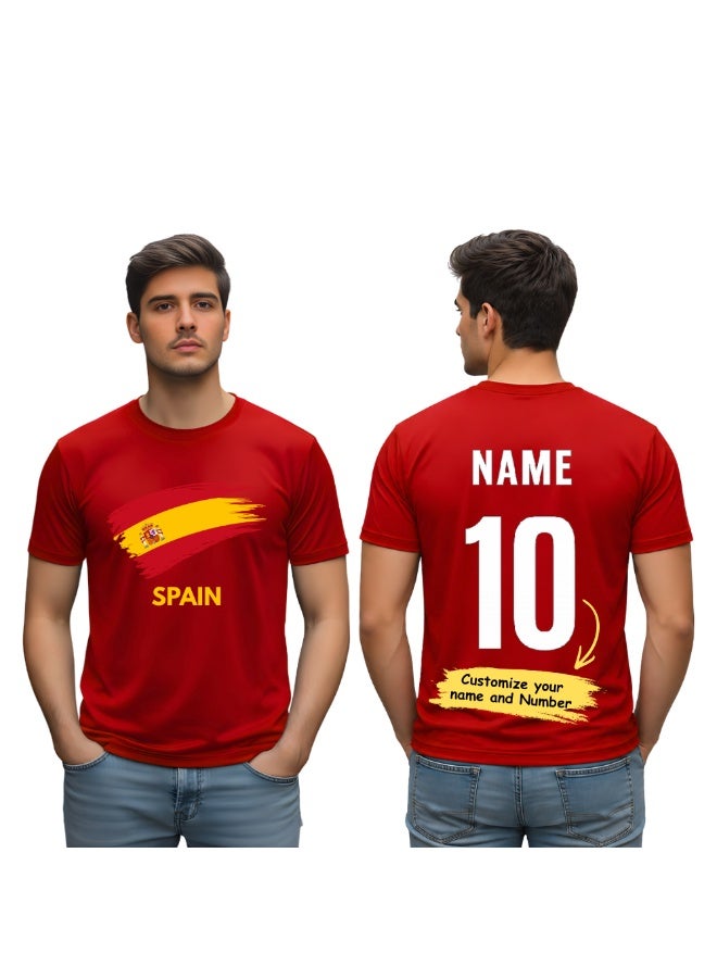 PRINTSHOP4ME Spain FIFA World Cup Jersey Dry-Fit T-Shirt for Men | Customized Name Print on Back | Round Neck | Short Sleeve - Image 1