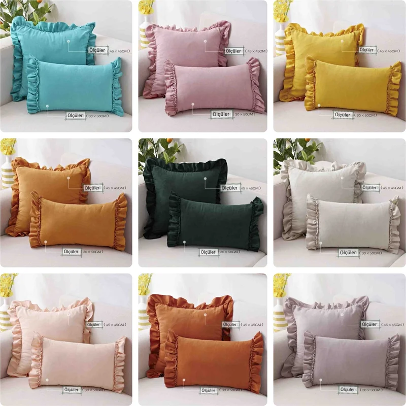 Ayzen Home Decorative Frilly 1 Velvet Cushion Cover