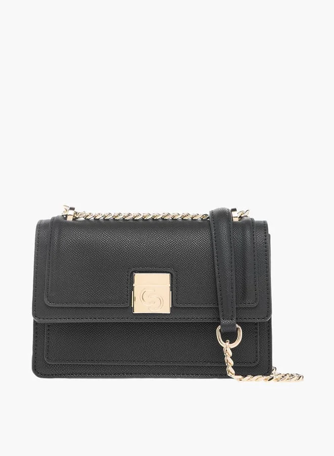 سيليست Solid Crossbody Bag with Chain Strap and Flap Closure