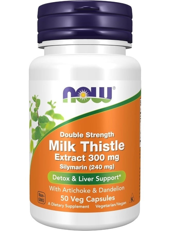 NOW Foods - Double Strength Milk Thistle Extract 300 mg Liver Support - 50 Veg Capsules - Dietary Supplement - Image 1
