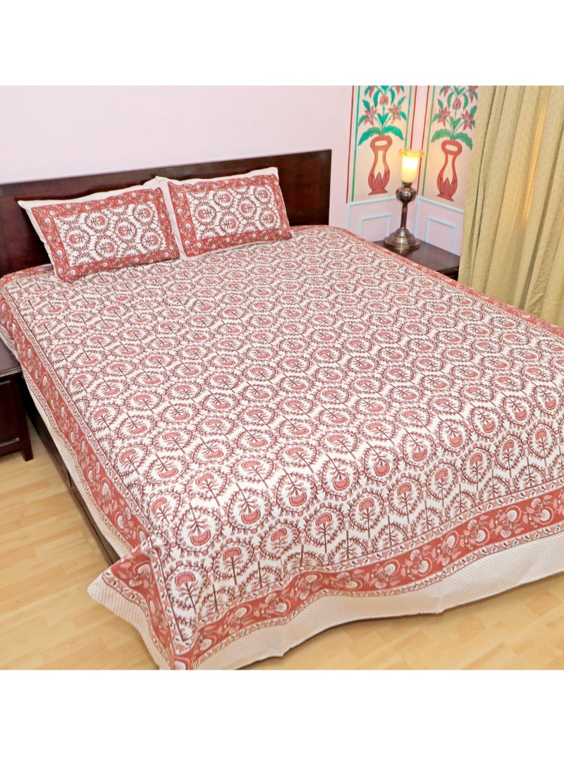سكين PAHI Pure Cotton Hand Block Bedsheet, King size, FLORAL BEDSHEET, 228/278 CMS, HAND BLOCK PRINTED, JAIPURI - Image 2
