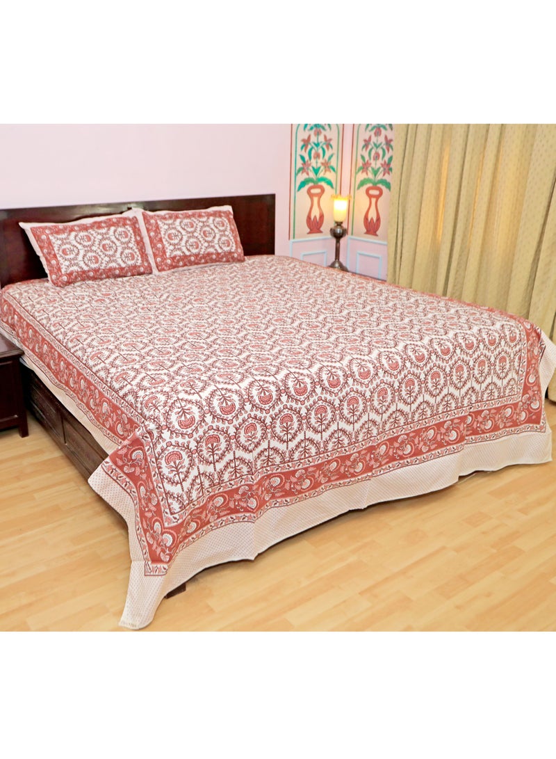 سكين PAHI Pure Cotton Hand Block Bedsheet, King size, FLORAL BEDSHEET, 228/278 CMS, HAND BLOCK PRINTED, JAIPURI - Image 4