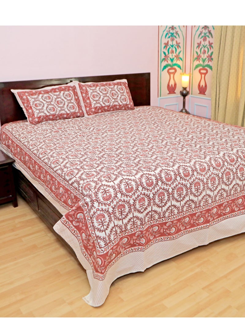 سكين PAHI Pure Cotton Hand Block Bedsheet, King size, FLORAL BEDSHEET, 228/278 CMS, HAND BLOCK PRINTED, JAIPURI - Image 1