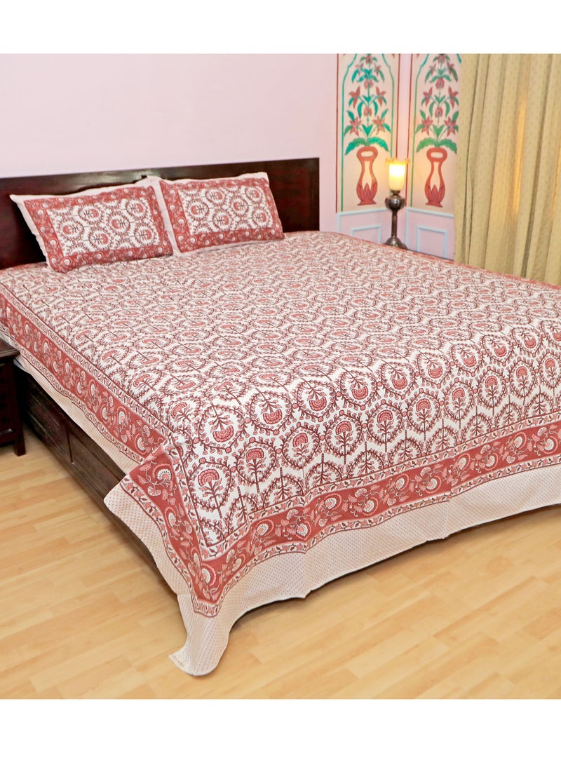 سكين PAHI Pure Cotton Hand Block Bedsheet, King size, FLORAL BEDSHEET, 228/278 CMS, HAND BLOCK PRINTED, JAIPURI - Image 5