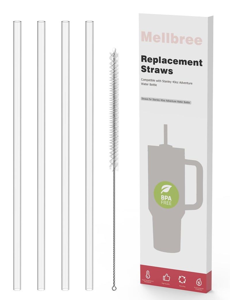 Replacement Straw Compatible with Stanley Cup 40oz 4Pack Mellbree Reusable Transparent Straws Compatible with Stanley Adventure Quencher Travel Tumbler