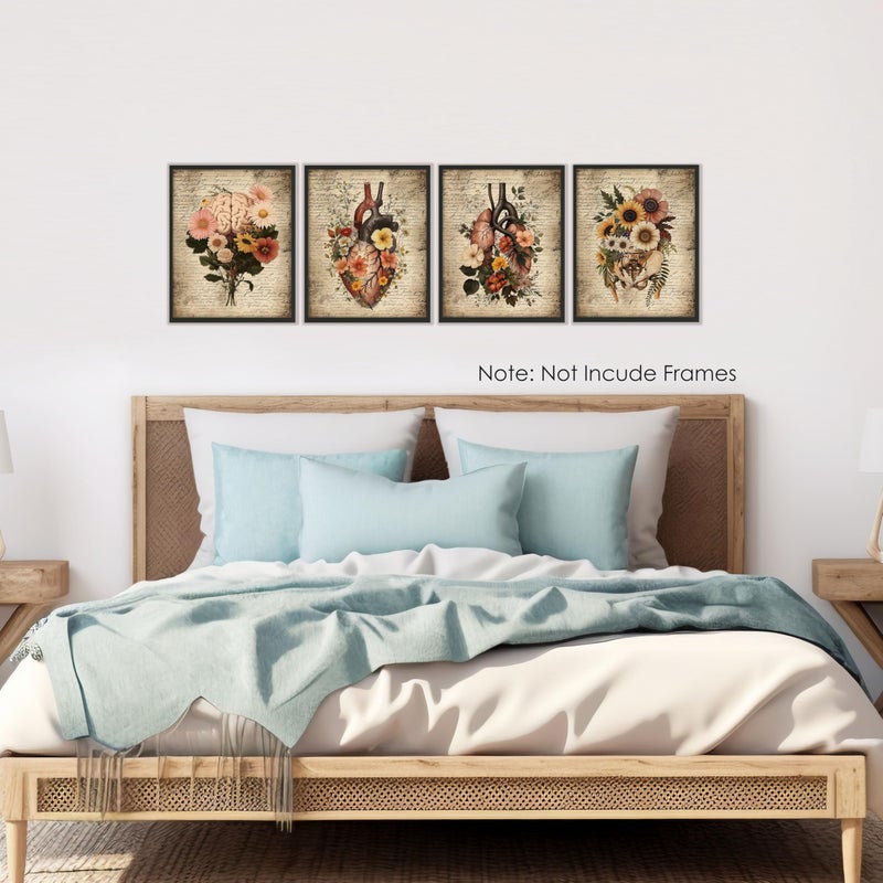 BESERH Flower Anatomy Wall Decor, Vintage Medical Wall Art Prints, Antique Floral Anatomical Organs Posters for Nursing School Classroom Medical Office, 8x10 Inches Set of 4 Unframed - Image 4