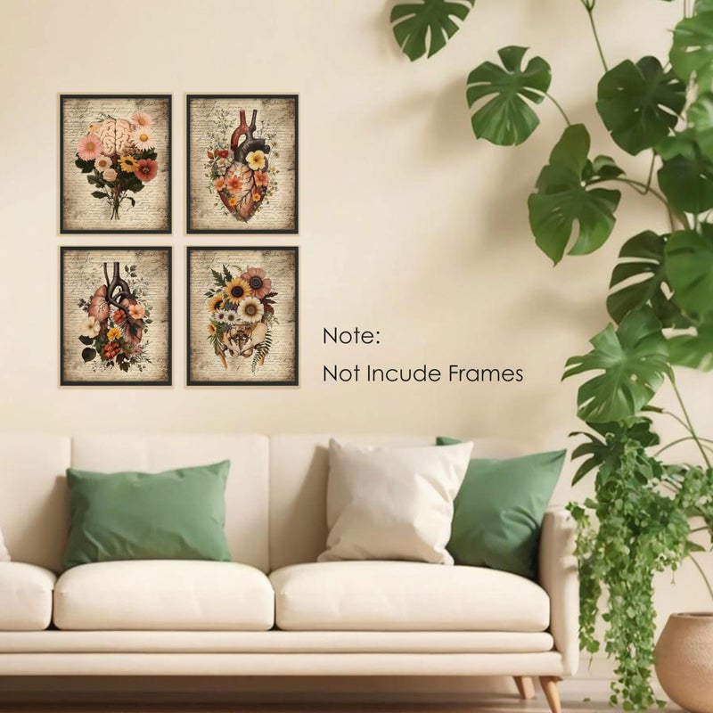 BESERH Flower Anatomy Wall Decor, Vintage Medical Wall Art Prints, Antique Floral Anatomical Organs Posters for Nursing School Classroom Medical Office, 8x10 Inches Set of 4 Unframed - Image 3
