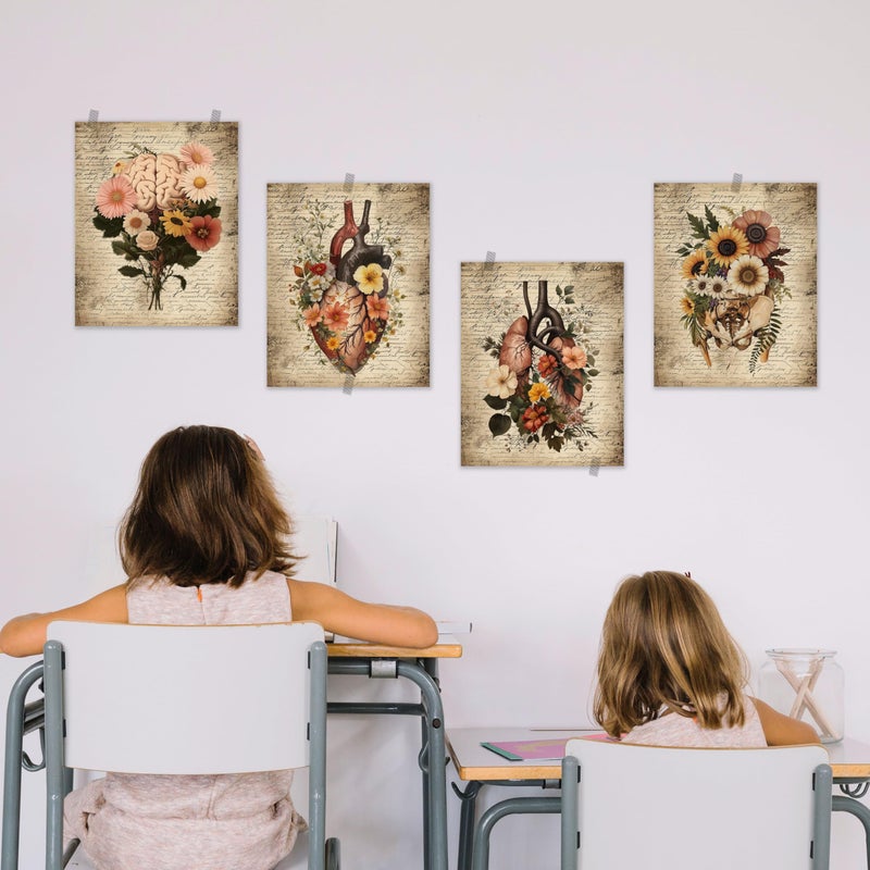BESERH Flower Anatomy Wall Decor, Vintage Medical Wall Art Prints, Antique Floral Anatomical Organs Posters for Nursing School Classroom Medical Office, 8x10 Inches Set of 4 Unframed - Image 5