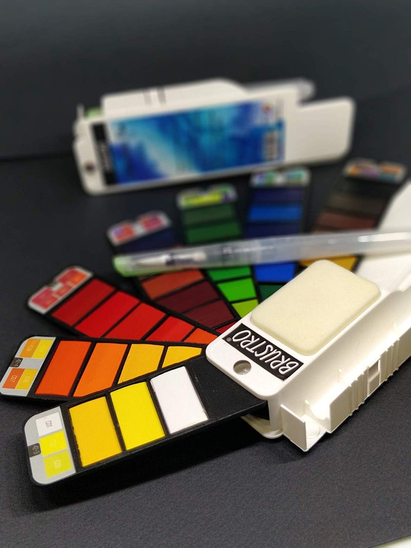 BRUSTRO Artists Watercolour Travel Pan Set of 42 Colours | Foldable, Rich Pigment, Vibrant Colors, Ideal for Plein Air Painting, Professional Use, Fine Art Students (Includes Mixing Palette) - Image 5