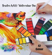 BRUSTRO Artists Watercolour Travel Pan Set of 42 Colours | Foldable, Rich Pigment, Vibrant Colors, Ideal for Plein Air Painting, Professional Use, Fine Art Students (Includes Mixing Palette) - Image 3