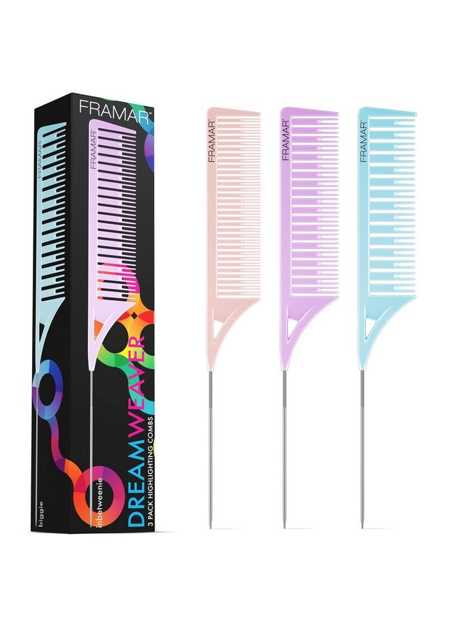 Framar Dreamweaver Highlight Comb Set - Combs for Hair Stylist, Highlighting Comb, Hair Dye Comb, Hair Highlighter Comb with Metal Pick, Balayage Comb - 3 Pack Pastel - Image 1