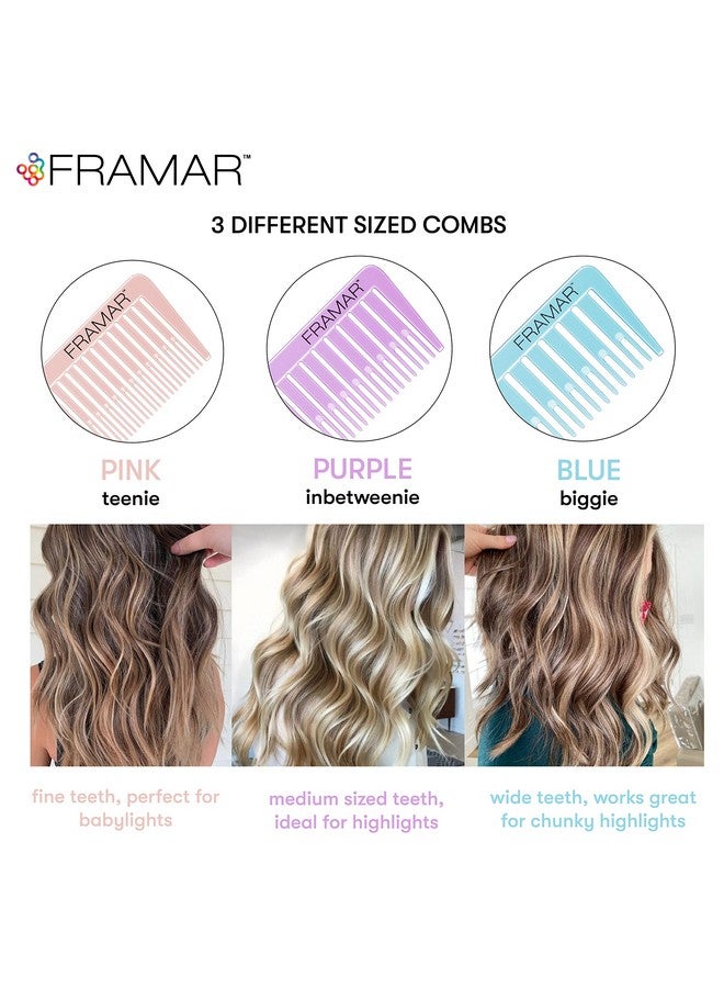 Framar Dreamweaver Highlight Comb Set - Combs for Hair Stylist, Highlighting Comb, Hair Dye Comb, Hair Highlighter Comb with Metal Pick, Balayage Comb - 3 Pack Pastel - Image 2