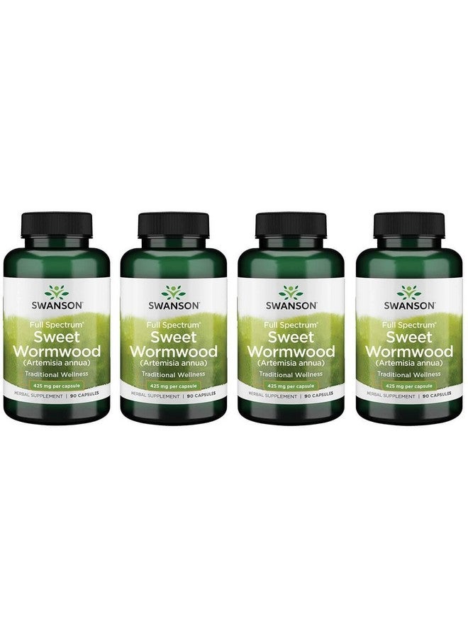 Swanson Sweet Wormwood - May Promote GI Gut Health, Microbial Balance & Digestive Health Support - Herbal Supplement with Artemisinin - (90 Capsules, 425mg Each) 4 Pack