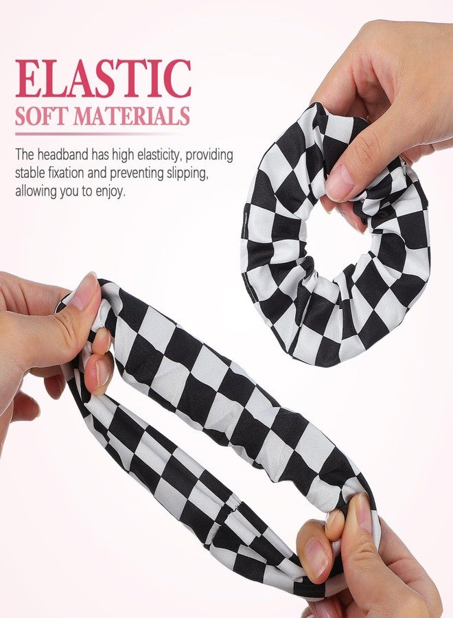 Amosfun 2Pcs Black and White Plaid Scrunchies - Checkered Elastic Ponytail Holders, Hair Ties, and Wrist Bobbles for Headwear Accessories - Image 4