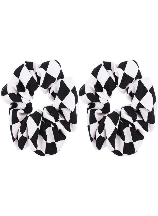 Amosfun 2Pcs Black and White Plaid Scrunchies - Checkered Elastic Ponytail Holders, Hair Ties, and Wrist Bobbles for Headwear Accessories - Image 1