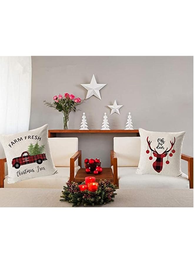 The Bros أغطية وسائد زينة عيد الشكر وعيد الميلاد 4 قطع، غطاء وسادة من الكتان للكنبة، زينة منزلية شتوية، هدايا خريفية، غزلان، رقاقات ثلج، أشجار عيد الميلاد - Image 2