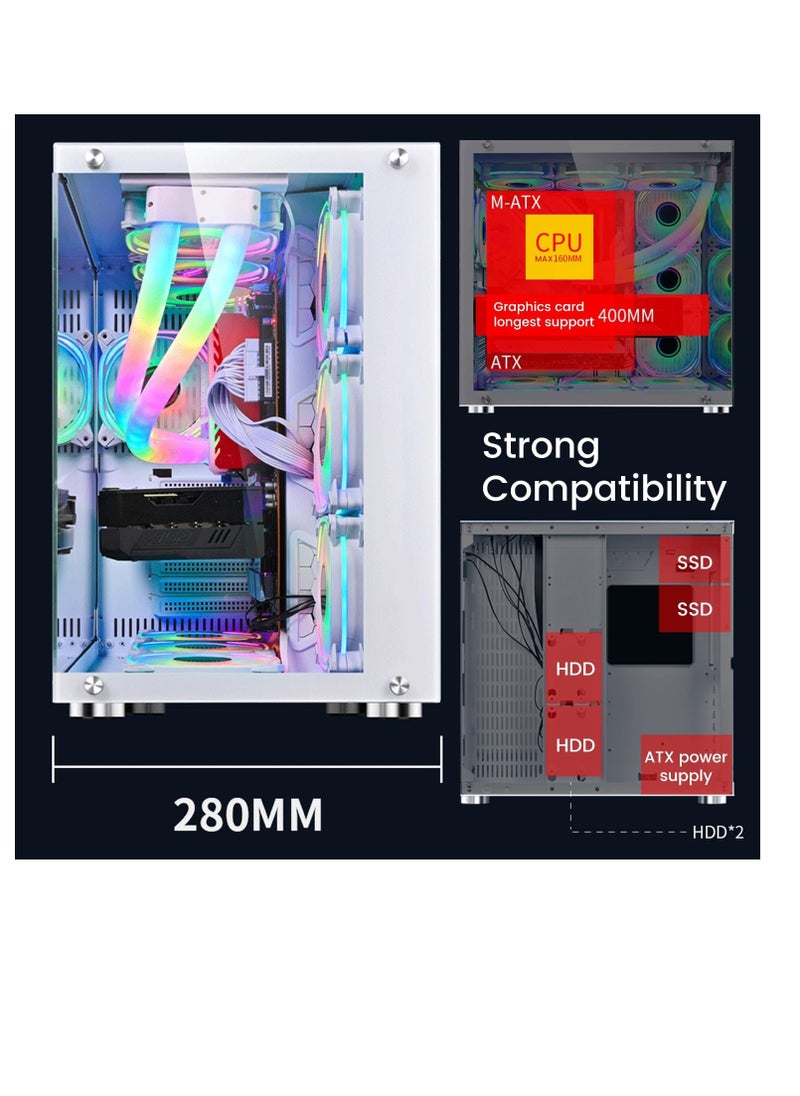 Truenort Bruce II 4 pcs 120MM ARGB Fans with Controller Tempered Glass E-ATX Mid Tower Computer PC Case White  - Image 3