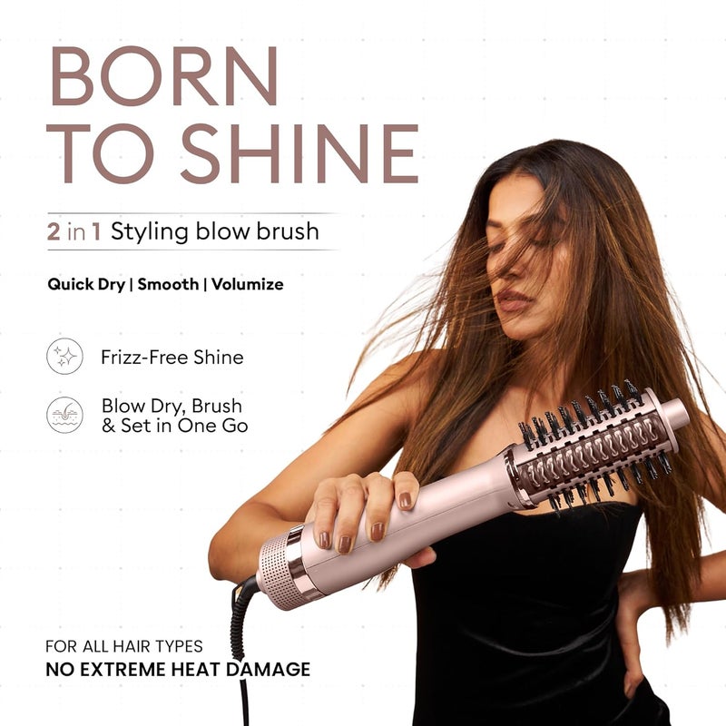 Pro touch بروتوتش بورن تو شاين فرشاة تصفيف الشعر 2 في 1 | مجفف شعر وفرشاة لتكثيف الشعر | يفرش ويجعل الشعر ناعماً ويضيف لمعة | أسطوانة سيراميك | 1200 واط | لجميع أنواع الشعر | بدون تلف حراري - Image 3