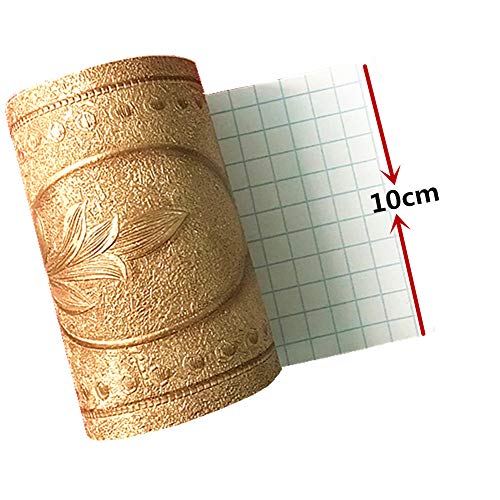 Yija 5 Meters Royal Peony 3D Self Adhesive Peel and Stick Waterproof Wall Border Easy to Apply 4 Inch by 16.5 Feet (Gold) - Image 2