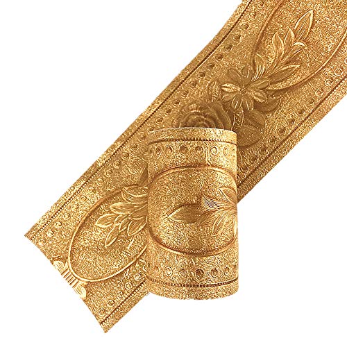 Yija 5 Meters Royal Peony 3D Self Adhesive Peel and Stick Waterproof Wall Border Easy to Apply 4 Inch by 16.5 Feet (Gold) - Image 1