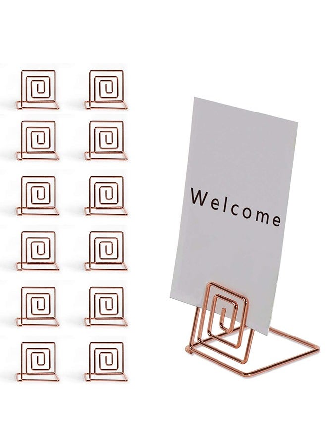 MVAQKLM  12PCS Premium Place Card Holder-Rose Gold Metal Wire Square Table Stand Number Holder-Used for Photos-Food Signs-Memos-Weddings& Restaurants&Birthdays-Suitable for Party Table Decoration  - Image 1