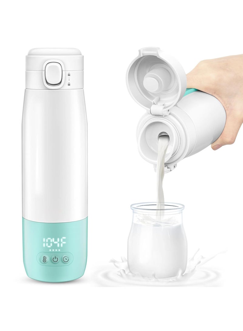 Portable Bottle Warmer for Travel,Portable Milk Warmer for Baby-360ml Ceramic Heater Heating,Fast Charging  Cordless Milk Warmer -Dual Heating Modes for Breast Milk  Water,Green - Image 1