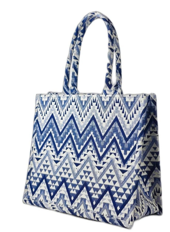 ROSSLYN Handbag For Women And Girls | Ladies Cotton Handbag | Woman Gifts | Wedding Gifts For Woman | Women 1 Compartment Bags | Travel Purse Handbag (Pack of 1 (blue beige) - Image 1