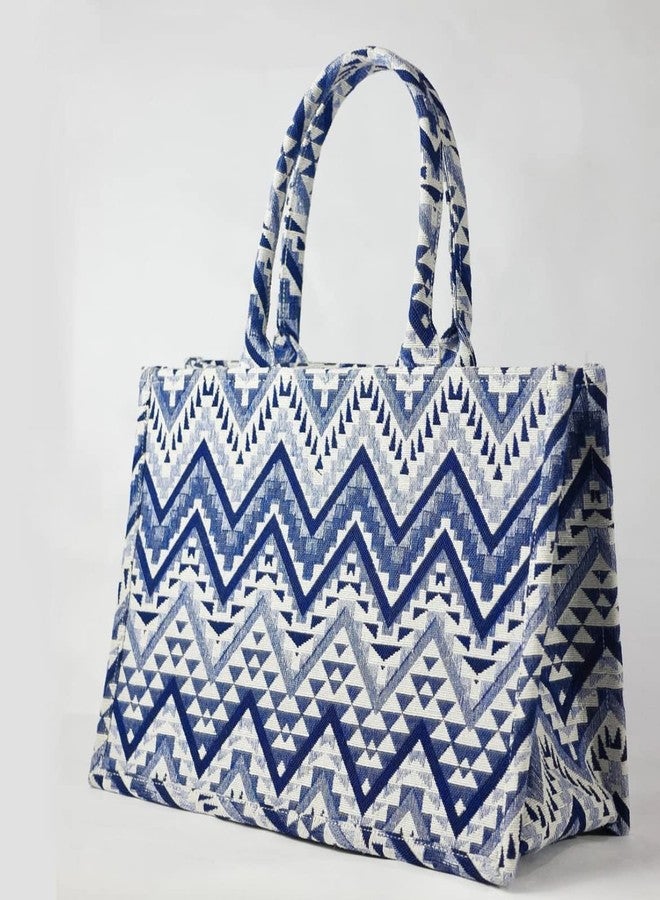 ROSSLYN Handbag For Women And Girls | Ladies Cotton Handbag | Woman Gifts | Wedding Gifts For Woman | Women 1 Compartment Bags | Travel Purse Handbag (Pack of 1 (blue beige) - Image 2