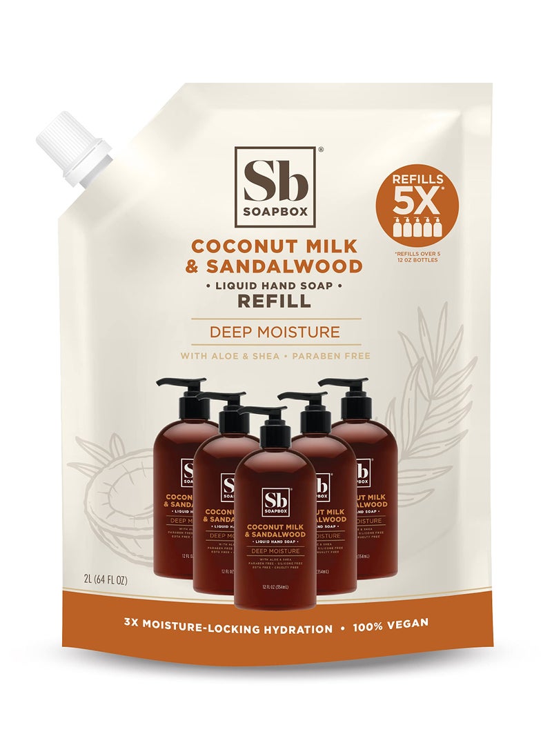 Soapbox Liquid Hand Soap Refill, Coconut Milk & Sandalwood, Vegan, Paraben Free, Moisturizing, Natural Hand Wash for Kitchen and Bathroom, 64oz Half Gallon Refill (Pack of 1) - Image 1