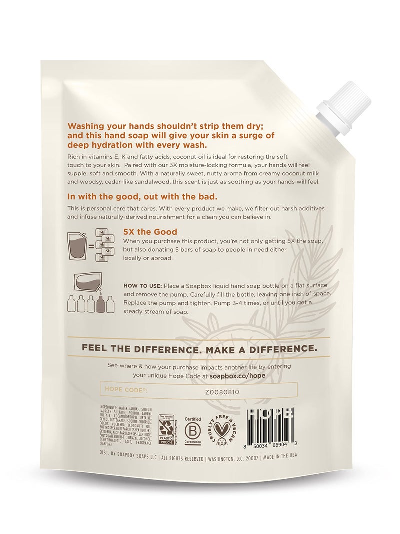 Soapbox Liquid Hand Soap Refill, Coconut Milk & Sandalwood, Vegan, Paraben Free, Moisturizing, Natural Hand Wash for Kitchen and Bathroom, 64oz Half Gallon Refill (Pack of 1) - Image 5