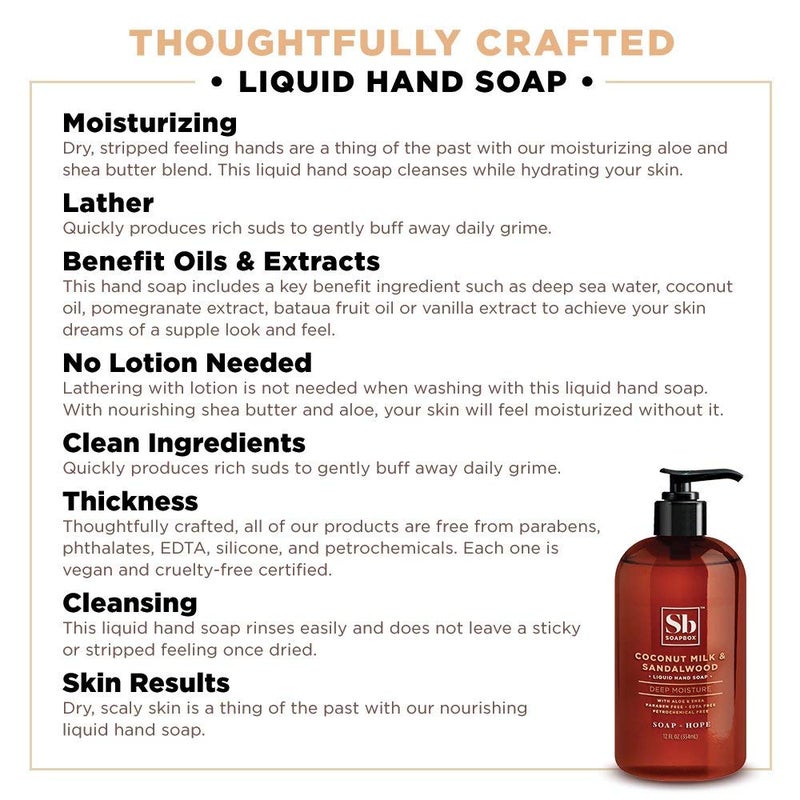 Soapbox Liquid Hand Soap Refill, Coconut Milk & Sandalwood, Vegan, Paraben Free, Moisturizing, Natural Hand Wash for Kitchen and Bathroom, 64oz Half Gallon Refill (Pack of 1) - Image 4