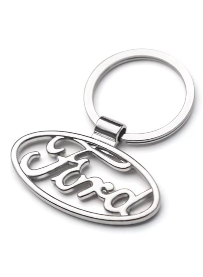 ميدالية مفاتيح معدنية بلون فضي بتصميم علامة سيارة فورد - Image 2