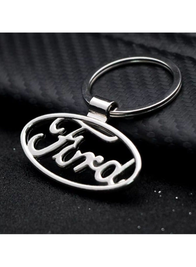 ميدالية مفاتيح معدنية بلون فضي بتصميم علامة سيارة فورد - Image 3