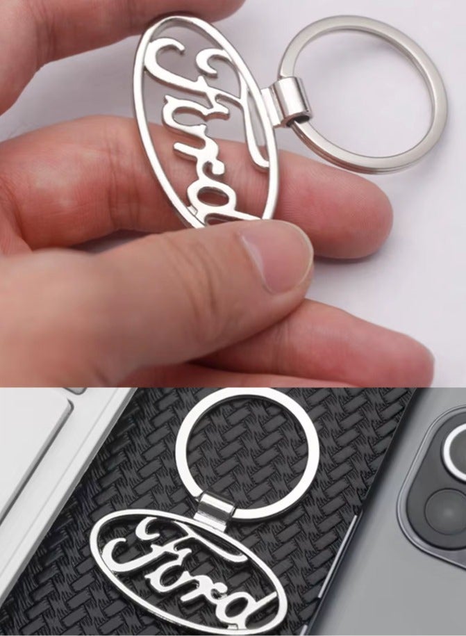 ميدالية مفاتيح معدنية بلون فضي بتصميم علامة سيارة فورد - Image 4