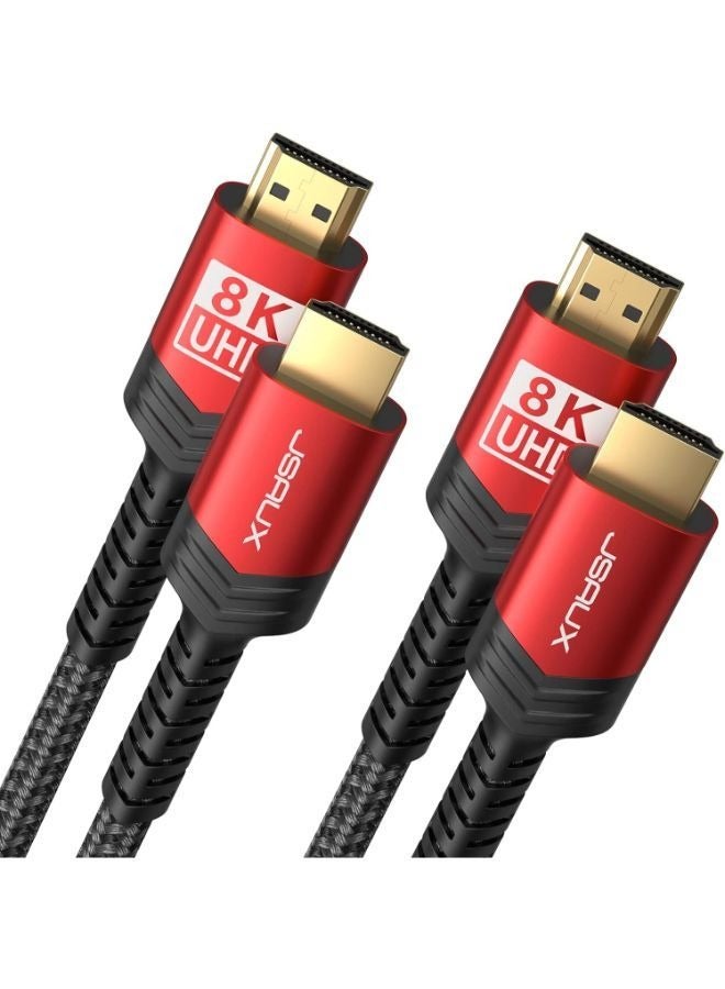 كابل JSAUX 8K HDMI 2.1 (2PACK 10 قدم)، سلك HDMI مجدول 48 جيجابت في الثانية 8K و4K فائق السرعة، 4K @ 120 هرتز 144 هرتز، 8K @ 60 هرتز، HDCP 2.2 و2.3، HDR 10، eARC متوافق مع شاشة الكمبيوتر المحمول UHD TV