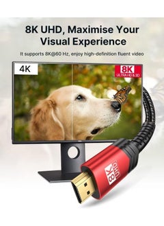 جساوكس كابل JSAUX 8K HDMI 2.1 (2PACK 10 قدم)، سلك HDMI مجدول 48 جيجابت في الثانية 8K و4K فائق السرعة، 4K @ 120 هرتز 144 هرتز، 8K @ 60 هرتز، HDCP 2.2 و2.3، HDR 10، eARC متوافق مع شاشة الكمبيوتر المحمول UHD TV  - Image 4