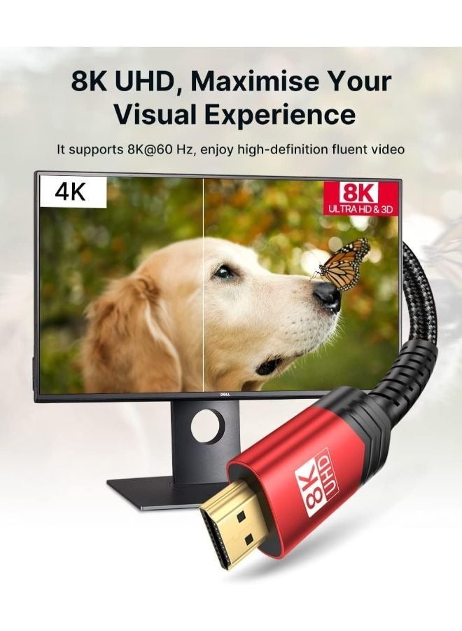 كابل JSAUX 8K HDMI 2.1 (2PACK 10 قدم)، سلك HDMI مجدول 48 جيجابت في الثانية 8K و4K فائق السرعة، 4K @ 120 هرتز 144 هرتز، 8K @ 60 هرتز، HDCP 2.2 و2.3، HDR 10، eARC متوافق مع شاشة الكمبيوتر المحمول UHD TV