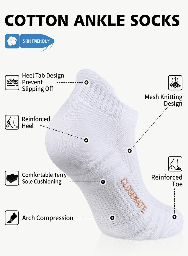 CLOSEMATE Athletic Running Ankle Socks for Men & Women Cushioned Breathable Low Cut Tab Socks with Arch Support 6 Pairs(6White,L) - Image 4