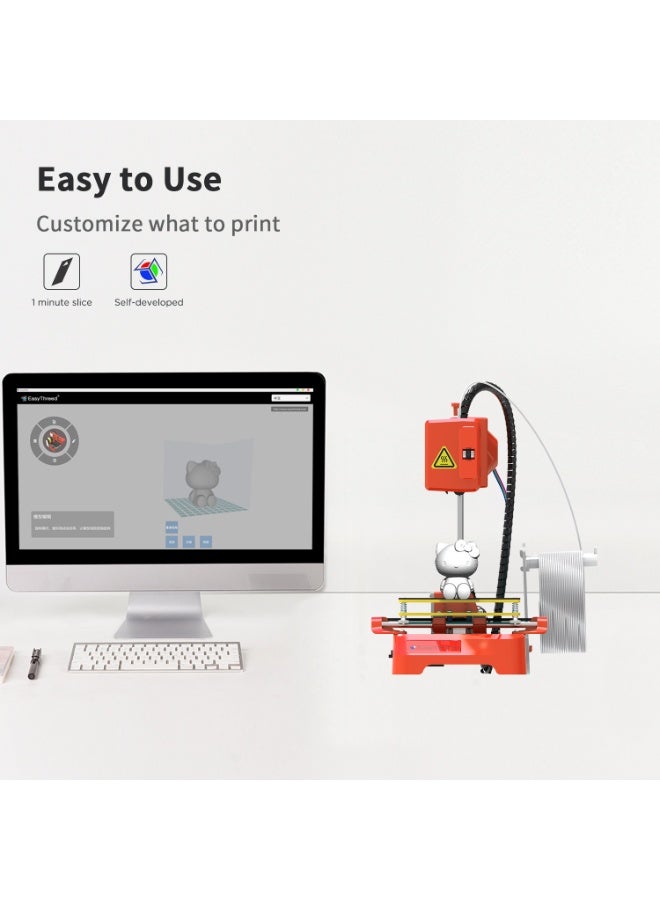 إيزي ثريد طابعة EasyThreed K7 Mini ثلاثية الأبعاد للأطفال - طابعة FDM محمولة بمساحة طباعة 100×100 مم، لعبة تعليمية (STEAM) للمبتدئين تدعم خيوط الطباعة PLA وTPU، وتتميز بإمكانية الاتصال عبر USB وبطاقة TF. - Image 4