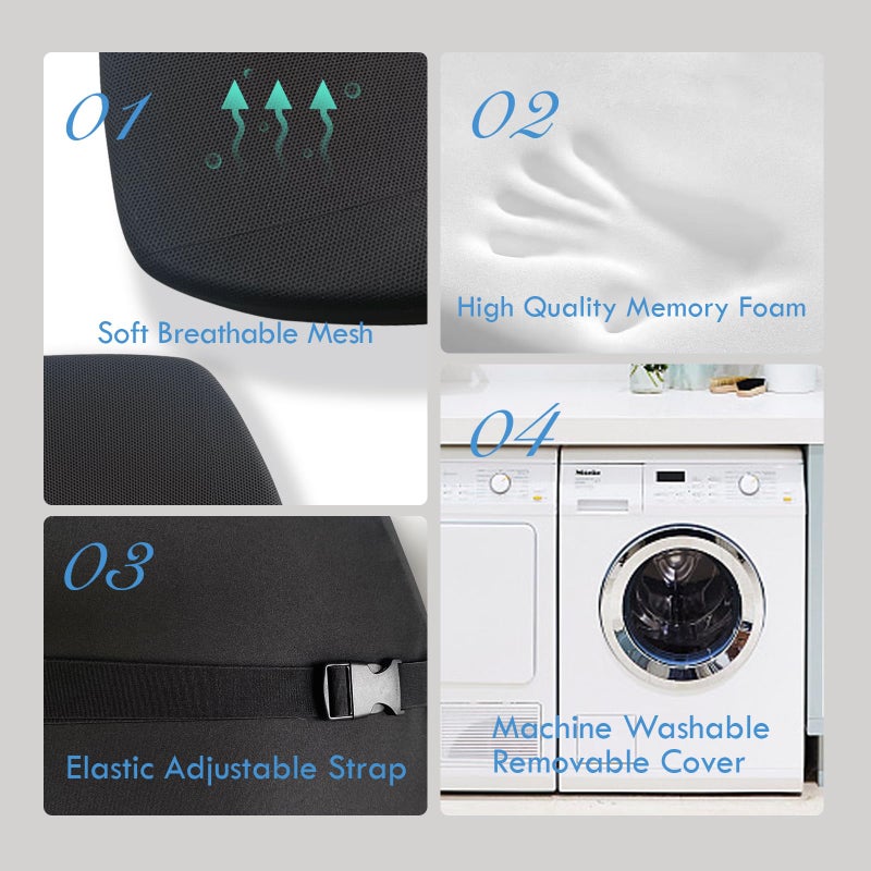 SPRFUFLY Super Cozy Lumbar Support Pillow for Car/Office Chair, 100% Memory Foam Lumbar Pillow with Breathable Removable Cover, Ergonomic Design - Back Support for Back Pain Relief(Adjustable Strap, Black) - Image 3