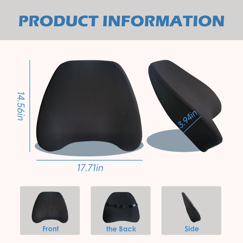 SPRFUFLY Super Cozy Lumbar Support Pillow for Car/Office Chair, 100% Memory Foam Lumbar Pillow with Breathable Removable Cover, Ergonomic Design - Back Support for Back Pain Relief(Adjustable Strap, Black) - Image 2