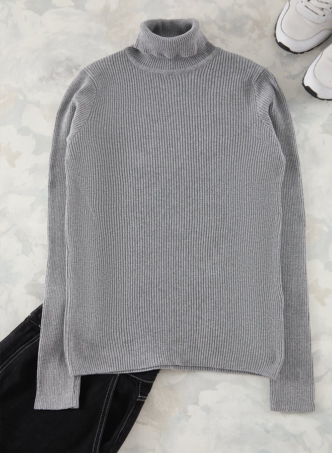 trendyol Dark Gray Fitted Turtleneck Solid Sweater - Image 1