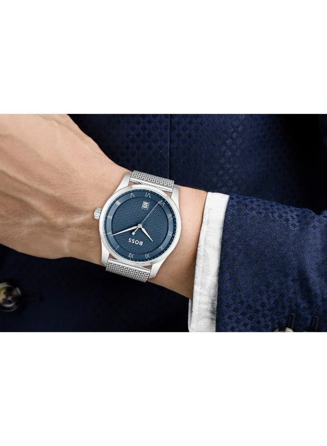 BOSS  3-Hand Principle Collection Quartz Movement Watch For Men With Silver Stainless Steel Mesh Bracelet - 1514115 for Men | Best Price UAE