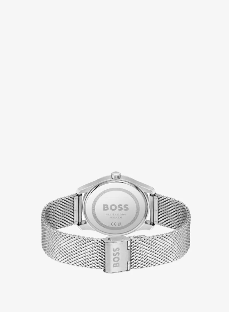 BOSS 3-Hand Principle Collection Quartz Movement Watch For Men With Silver Stainless Steel Mesh Bracelet - 1514115