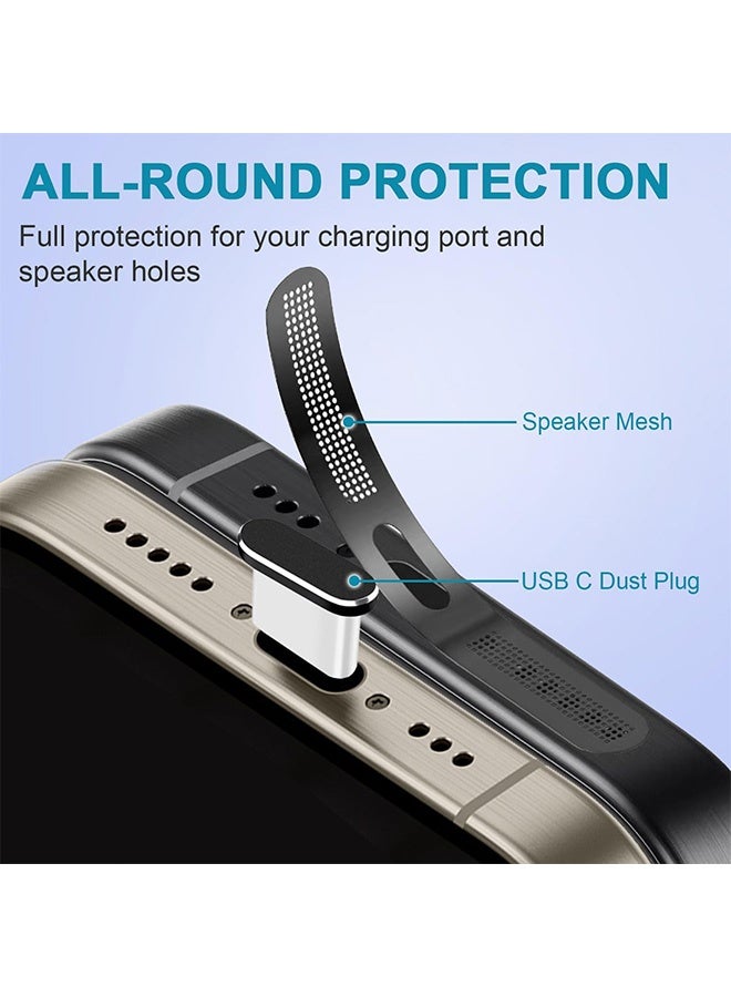إم إكس إن مجموعة أغطية USB C لمنافذ الغبار لهواتف iPhone 15/16 مع حمايات شبكة السماعات وفرش التنظيف - مجموعة أغطية مضادة للغبار USB C لحماية منفذ USB C لهواتف iPhone 15/16/16 Plus/16 Pro/16 Pro Max - Image 2