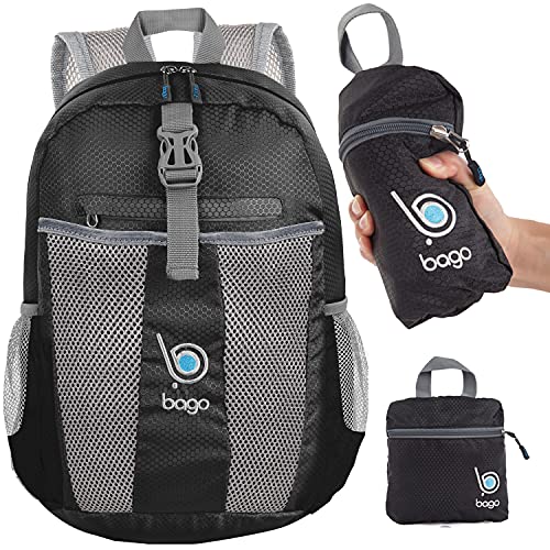 Bago Lightweight Small Hiking Backpack for Women and Men - 25L Travel Day Pack - Foldable Hiking Daypack Ultralight for Camping Outdoor Sports - Day Bag Packable Backpack for Travel (Black) - Image 2