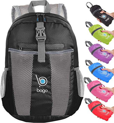 Bago Lightweight Small Hiking Backpack for Women and Men - 25L Travel Day Pack - Foldable Hiking Daypack Ultralight for Camping Outdoor Sports - Day Bag Packable Backpack for Travel (Black) - Image 1