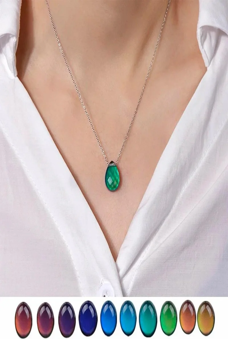 باهلس Color Changing Drop Natural Stone Feeling Stone Necklace with Steel Chain
